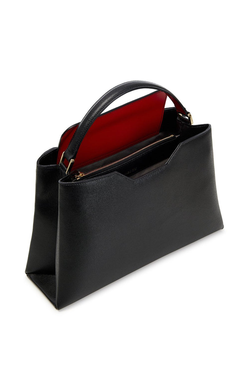 Black Midi Saffiano Leather Handbag - Designer Stacy Chan