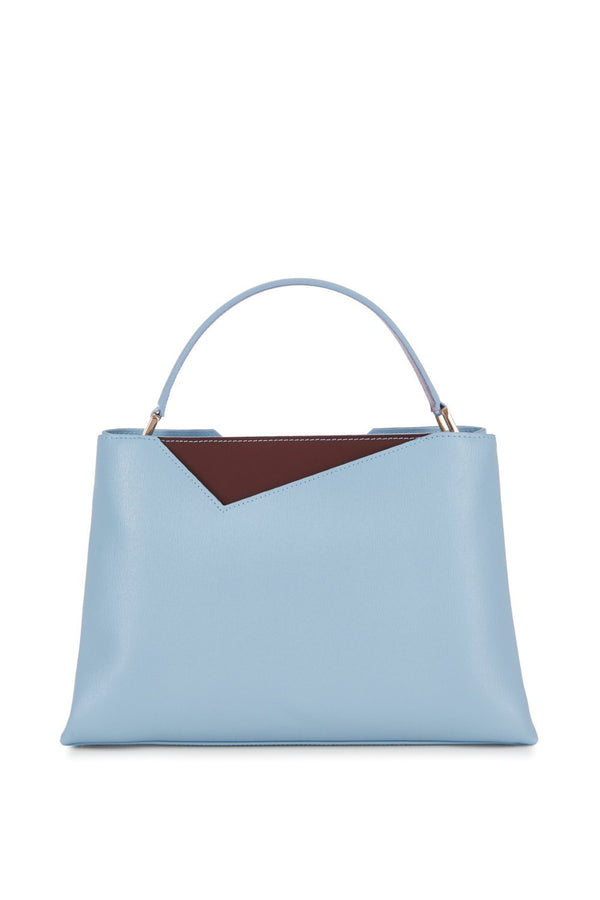 Midi Light Blue Saffiano Leather Tote Bag - Designer Stacy Chan