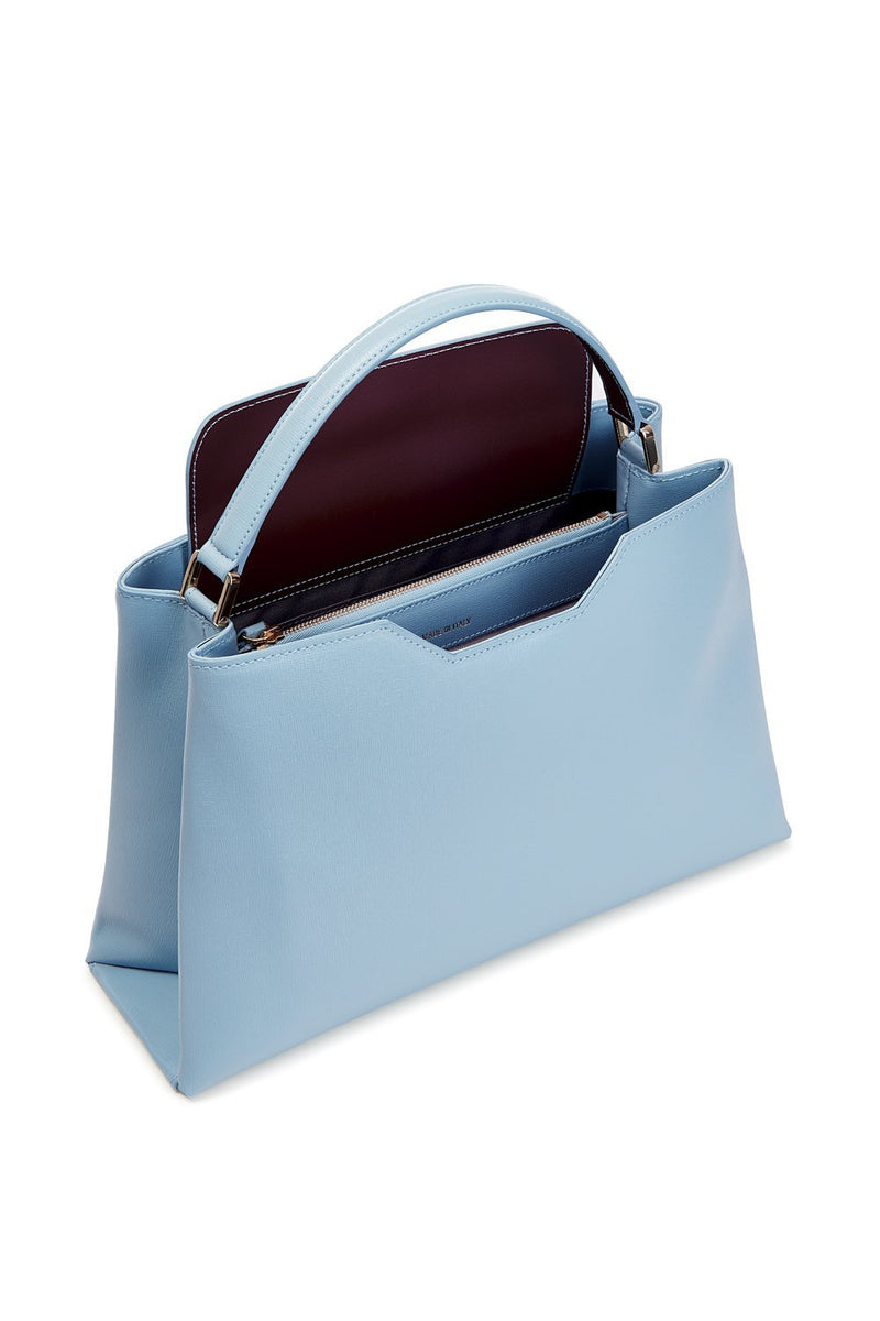 Midi Light Blue Saffiano Leather Tote Bag - Designer Stacy Chan