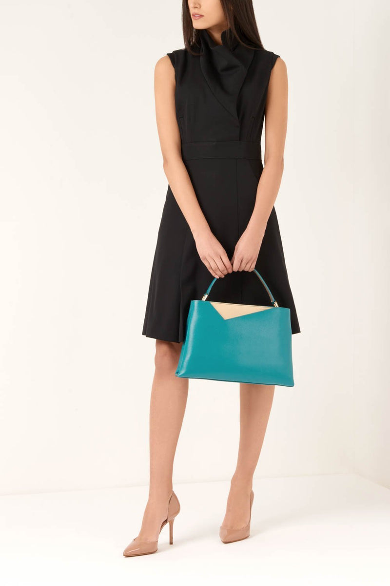 Teal Saffiano Leather Handbag - Designer Stacy Chan