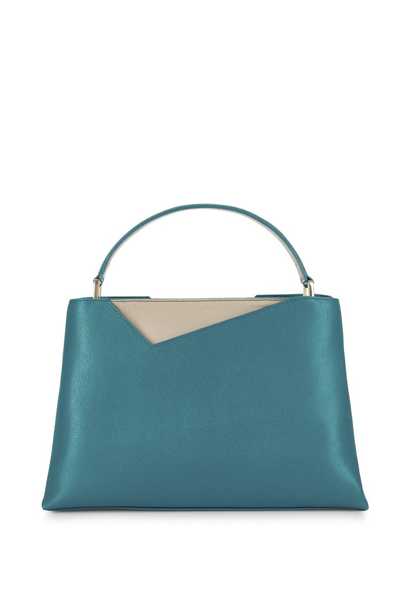 Teal Saffiano Leather Handbag - Designer Stacy Chan