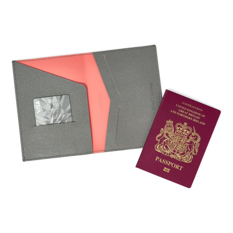 Grey Leather Passport Holder Travel Wallet - Italian leather