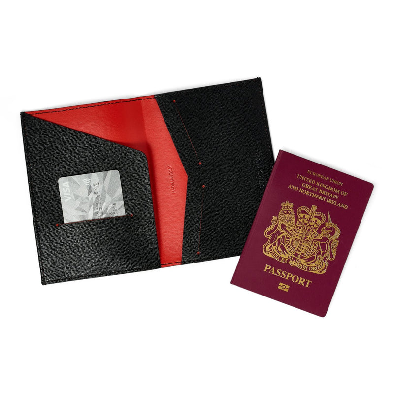 Black Leather Passport Holder Travel Wallet - Italian leather