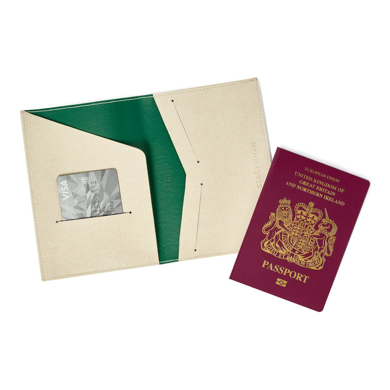 Cream white Leather Passport Holder Travel Wallet - Italian leather