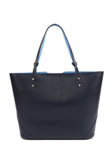 Navy Blue Leather Tote Bag - Designer Stacy Chan
