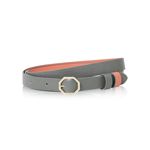 Grey & Pink Leather Belt Reversible - Italian Leather