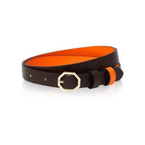 Dark Brown & Orange Leather Belt Reversible - Italian Leather