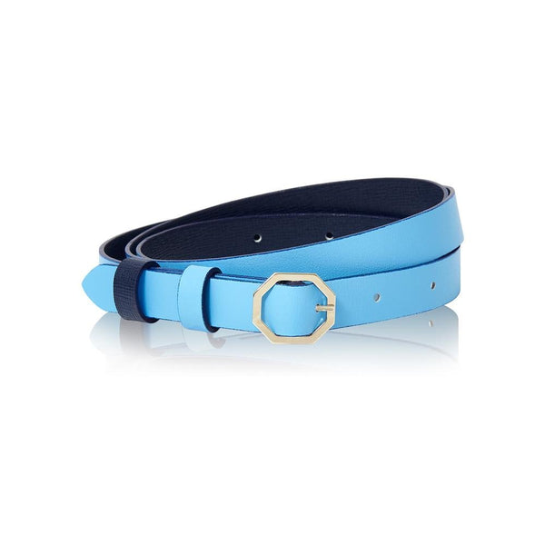 Navy Blue & Sky Blue Leather Belt Reversible - Italian Leather