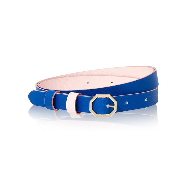 Pink & Blue Leather Belt Reversible - Italian Leather