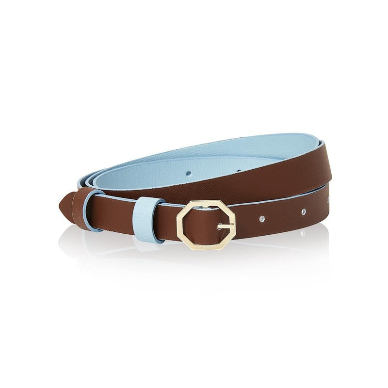 Powder Light Blue & Brown Leather Belt Reversible - Italian Leather