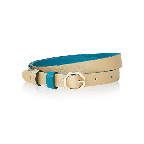 Teal & Gold Leather Belt Reversible - Italian Leather