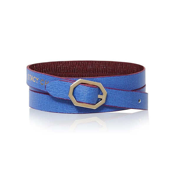 Burgundy & Periwinkle Leather Bracelet Reversible - Italian Leather