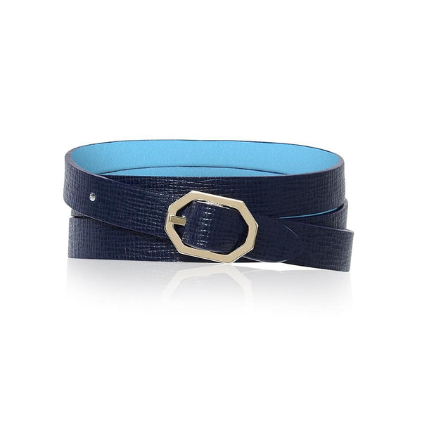 Navy Blue Leather Bracelet Reversible - Italian Leather