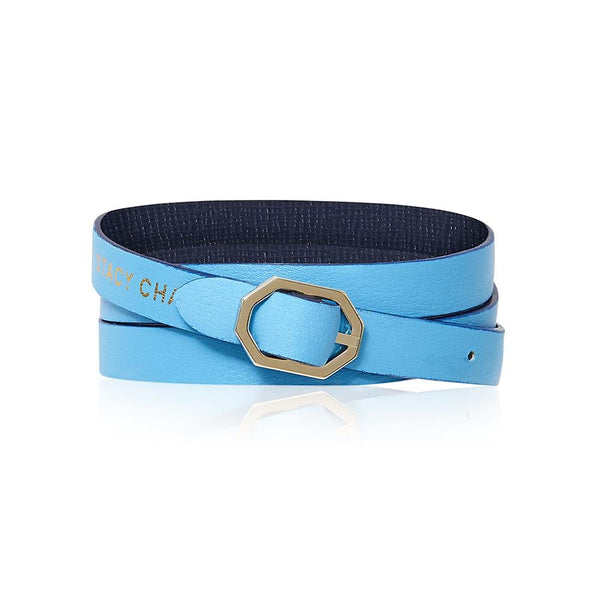 Navy Blue & Sky Blue Leather Bracelet Reversible - Italian Leather