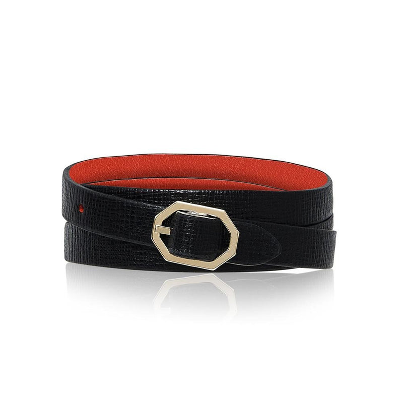 Black Leather Bracelet Reversible - Italian Leather