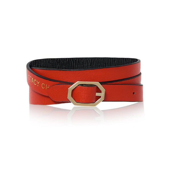 Black & Red Leather Bracelet - Reversible Italian Leather