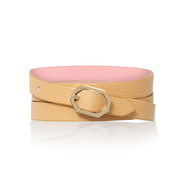 Beige Nude Leather Bracelet Reversible - Italian Leather