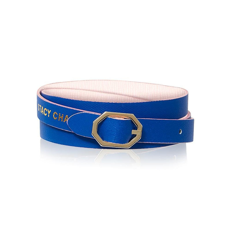 Light Pink & Blue Leather Bracelet Reversible - Italian Leather