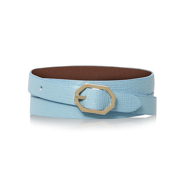 Powder Blue Leather Bracelet Reversible - Italian Leather