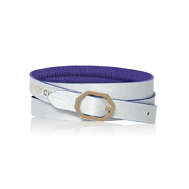 Purple & Silver Leather Bracelet Reversible - Italian Leather