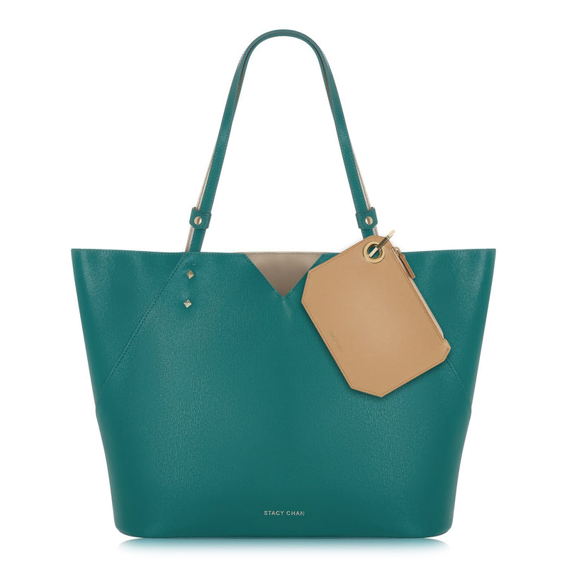 Teal Italian Leather Tote with Nude Coin Purse