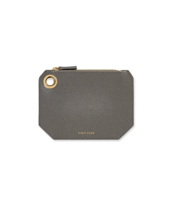 Small Ava Pouch | Grey Saffiano Leather