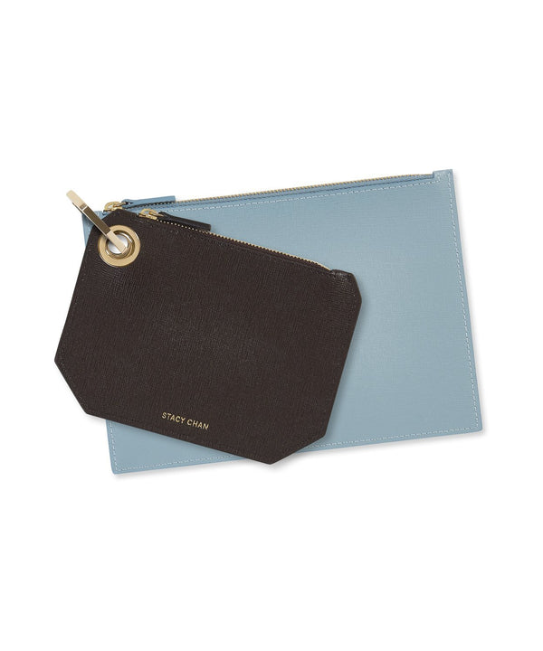 Small Ava Pouch | Grey Saffiano Leather