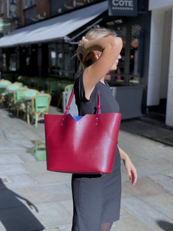 Italian leather burgundy tote bag - handbag - designer Stacy Chan