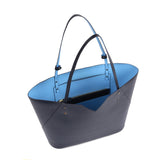 Navy Blue Leather Tote Bag - Designer Stacy Chan