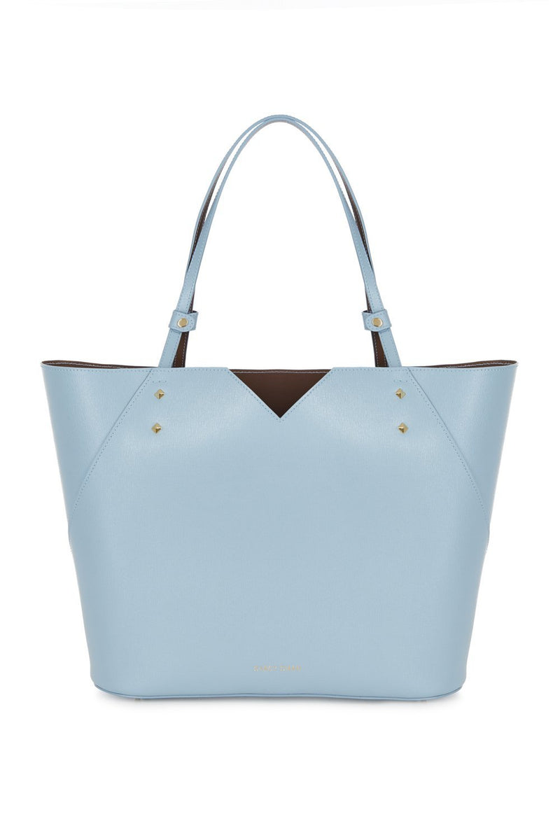 Light Blue Saffiano Leather Tote Bag - Designer Stacy Chan