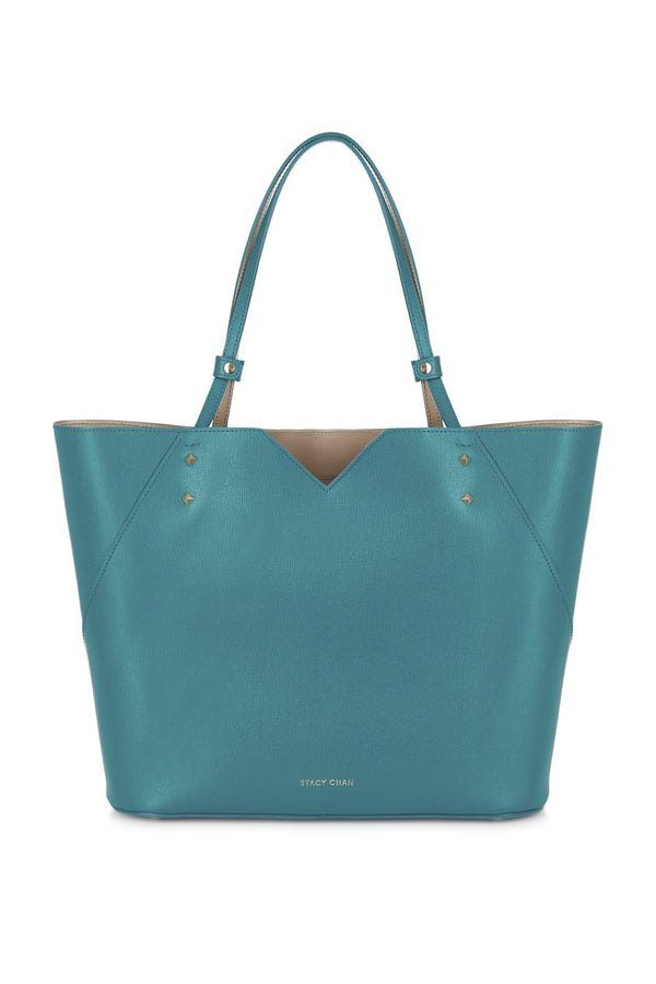 Teal Leather Tote Bag - Designer Handbag Stacy Chan