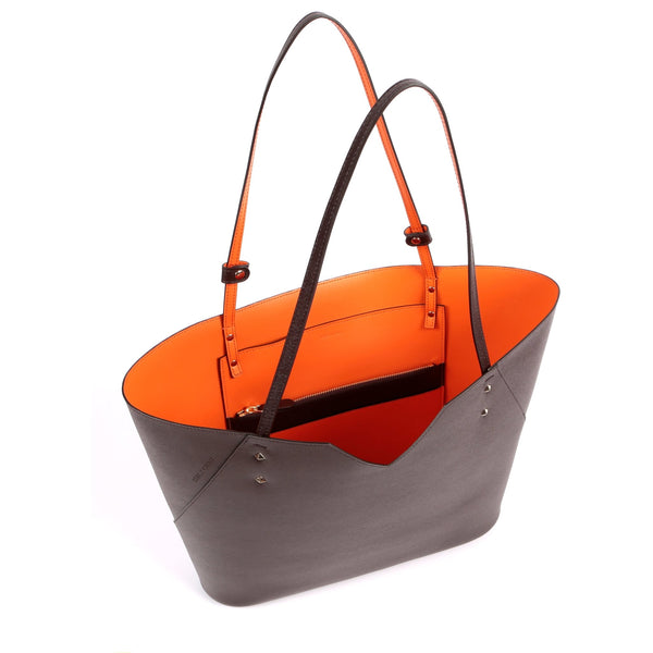 Brown Saffiano Leather Tote Bag Handbag Designer Stacy Chan
